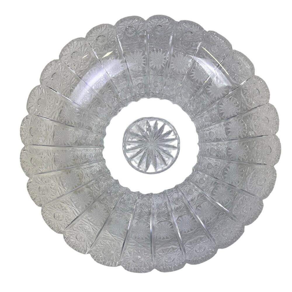 Bohemian Cut Lead Crystal Shallow 12" Centerpiece Presentation Bowl-Exquisite